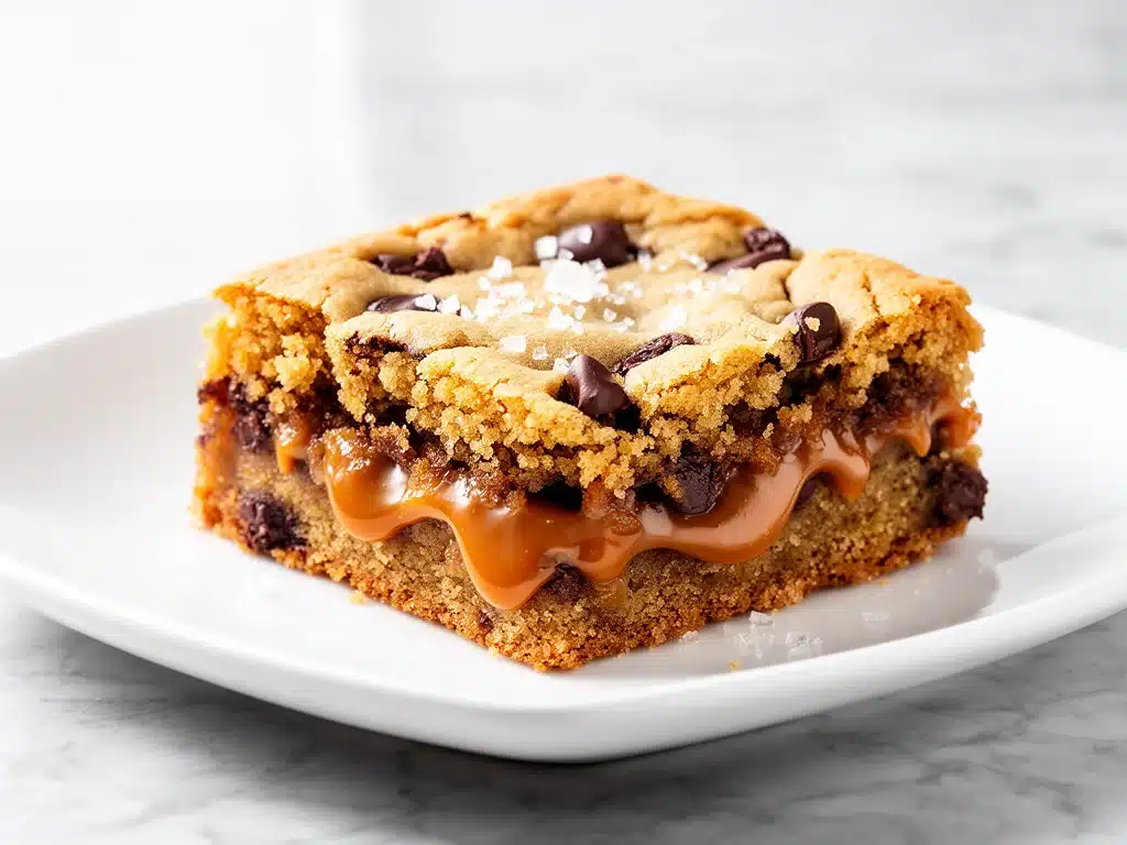 caramel stuffed chocolate chip cookie bars - featured image