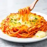 cheesy baked spaghetti with garlic butter crust - featured image