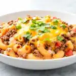 cheesy ground beef taco pasta skillet - featured image