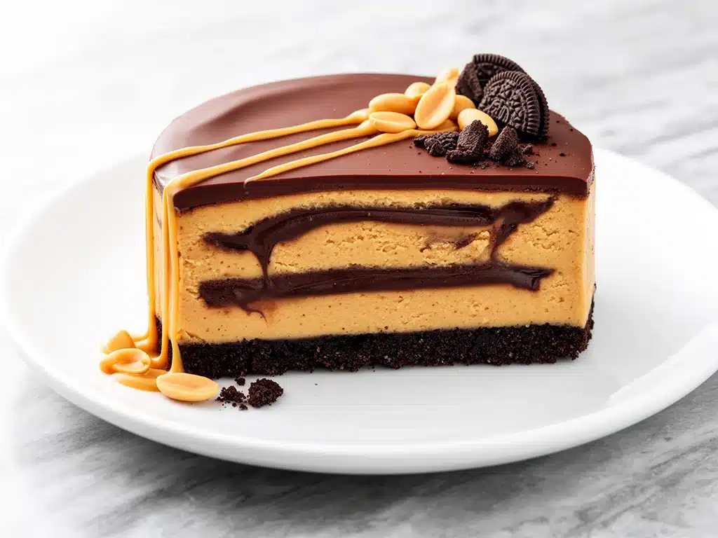 creamy chocolate peanut butter no-bake cheesecake - featured image