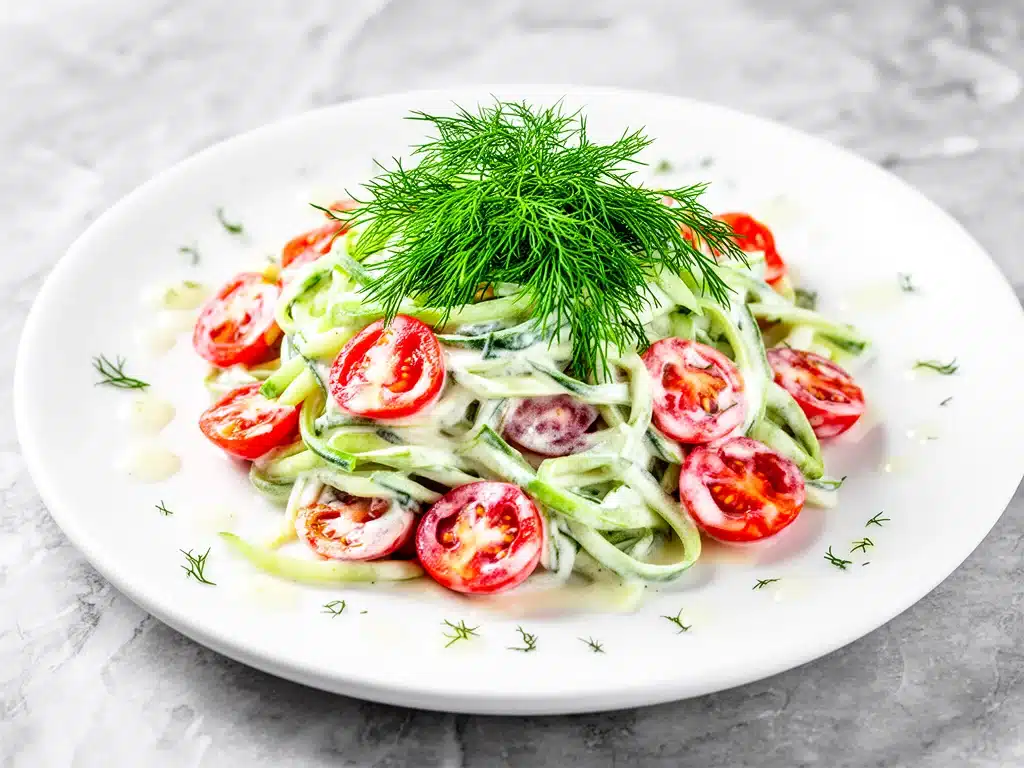 creamy cucumber tomato salad - featured image