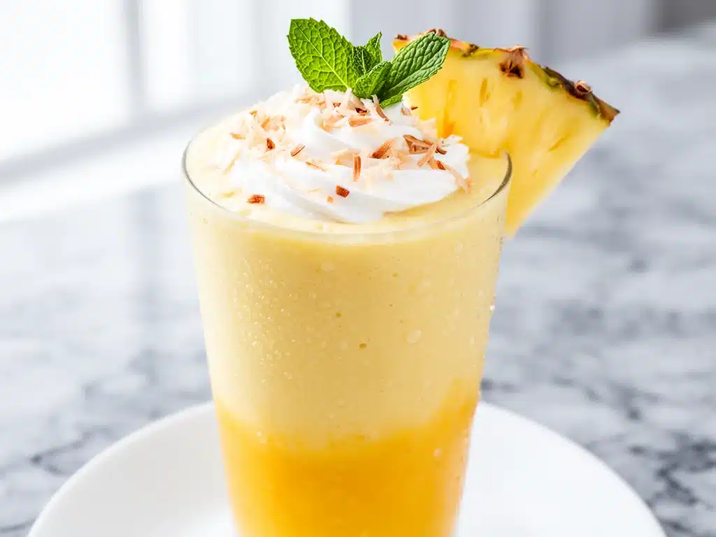 creamy mango pineapple tropical smoothie - featured image