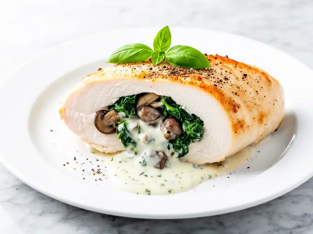creamy spinach mushroom stuffed chicken breast - featured image