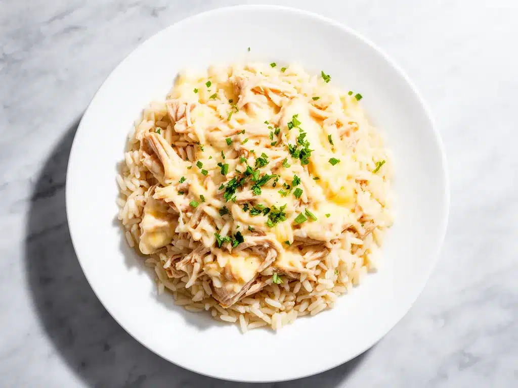 Crockpot Cheesy Chicken and Rice: 5-Ingredient Easy Dinner 4 crockpot cheesy chicken and rice preparation steps