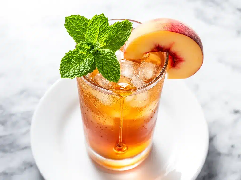 Fresh Peach Iced Tea with Mint & Honey 4 Fresh Peach Iced Tea with Mint and Honey preparation steps