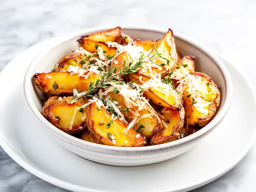 garlic herb roasted potatoes with parmesan - featured image
