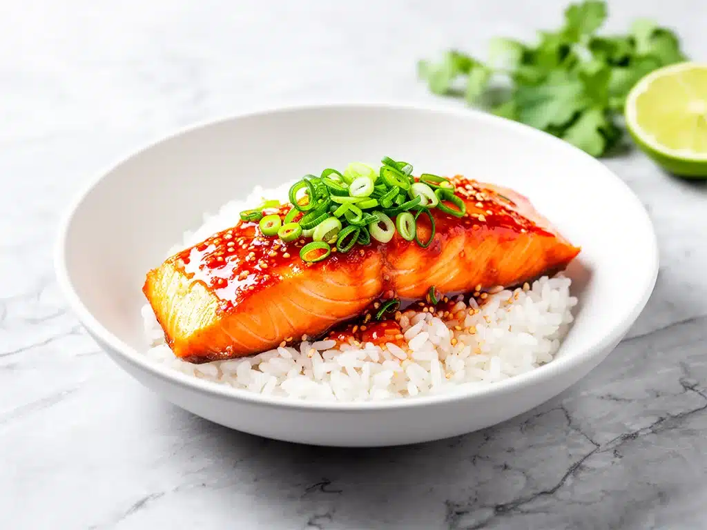 Honey Sriracha Glazed Salmon Rice Bowls - featured image