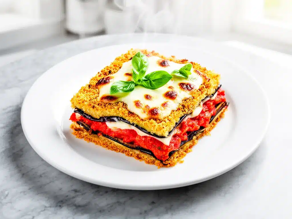Roasted Eggplant Parmesan: 6-Step Easy Crispy Panko Recipe 4 roasted eggplant parmesan preparation steps