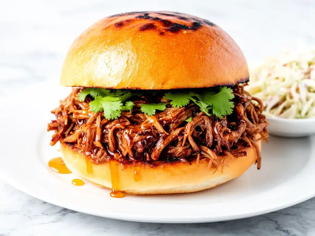 slow cooker honey garlic pulled pork sandwiches - featured image