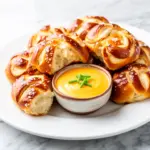 soft pretzel bites with cheddar sauce - featured image