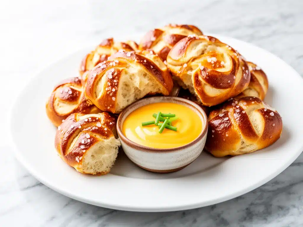 soft pretzel bites with cheddar sauce - featured image