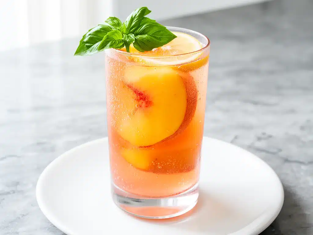 sparkling fresh peach lemonade with basil - featured image