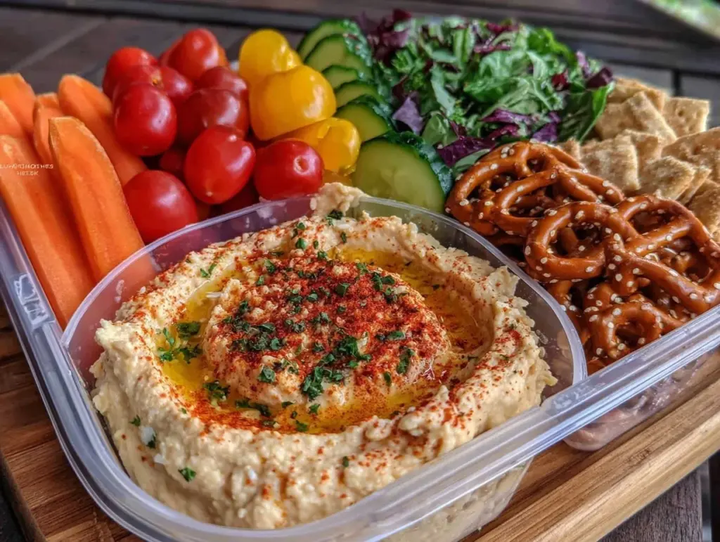 Back to School Rainbow Veggie and Hummus Snack Boxes - featured image