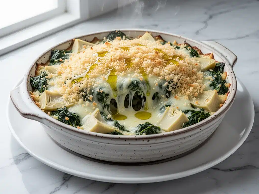 cheesy baked spinach artichoke dip - featured image