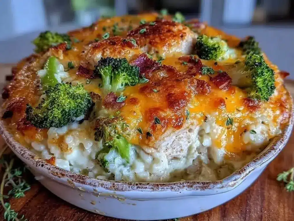 cheesy chicken broccoli rice casserole - featured image