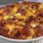 cheesy sausage and egg breakfast casserole - featured image