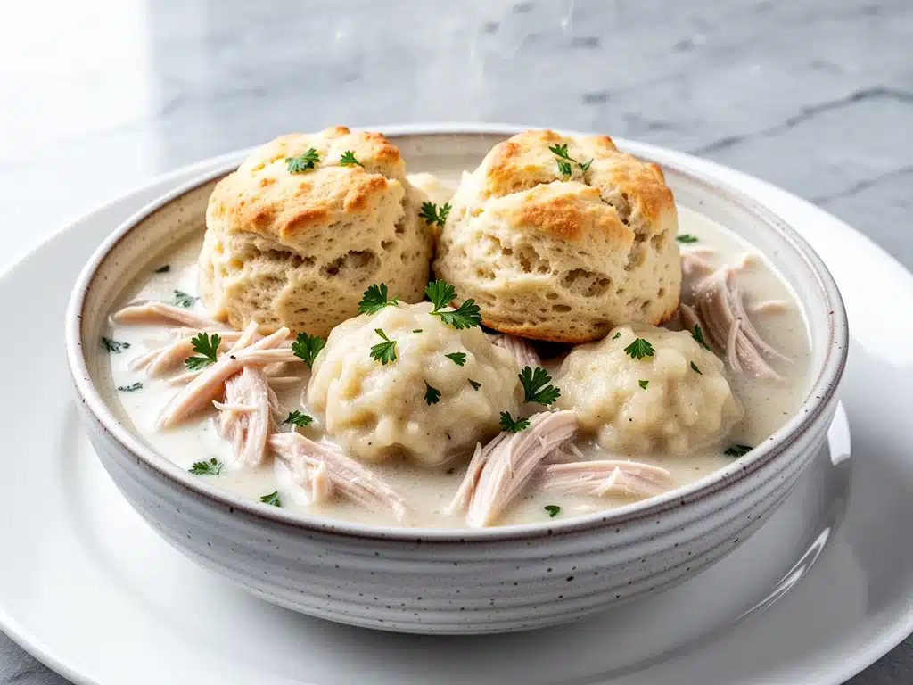 Chicken and Dumplings with Fluffy Buttermilk Biscuits - featured image