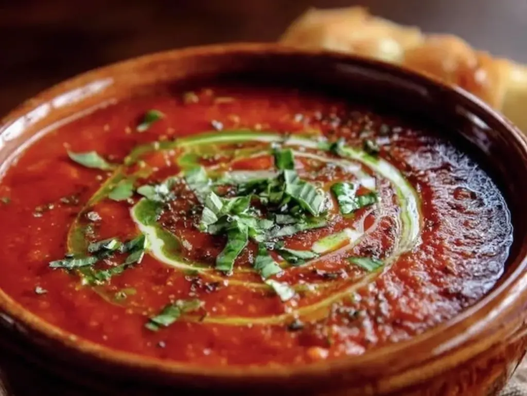 creamy roasted tomato basil soup - featured image