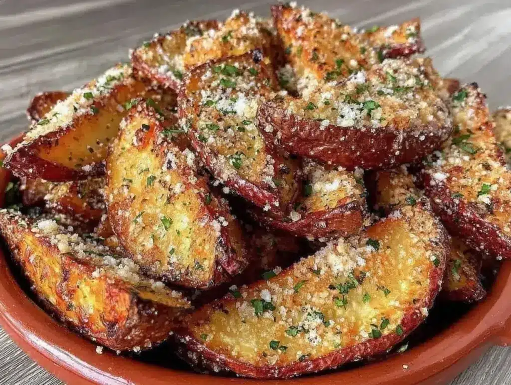 garlic parmesan roasted sweet potato wedges - featured image