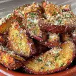 garlic parmesan roasted sweet potato wedges - featured image
