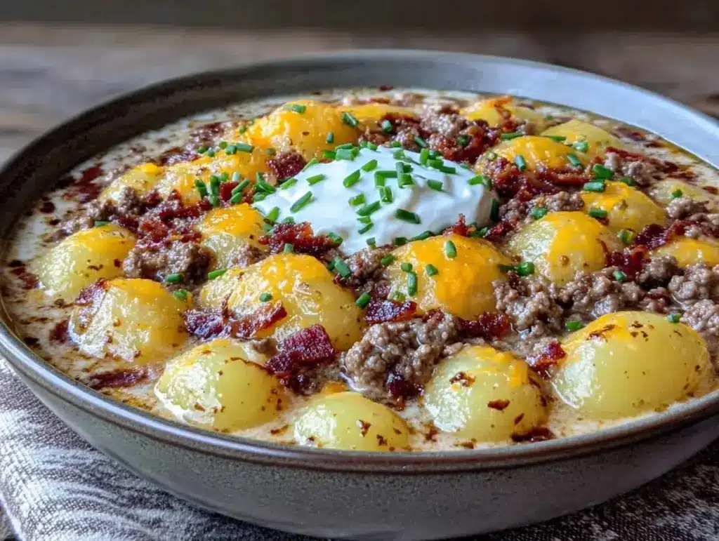 ground beef cheeseburger potato soup - featured image
