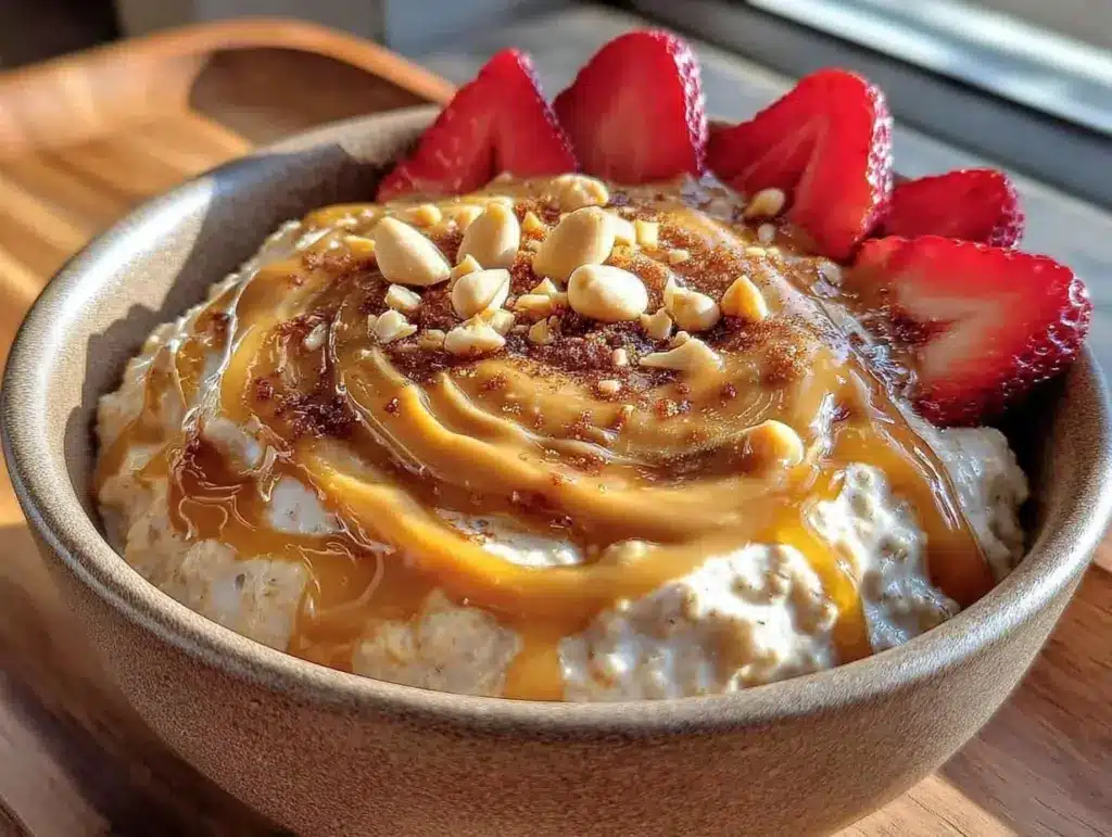 high-protein peanut butter overnight oats - featured image