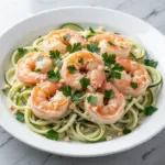 keto garlic butter shrimp zoodles - featured image