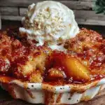labor day bourbon peach cobbler - featured image
