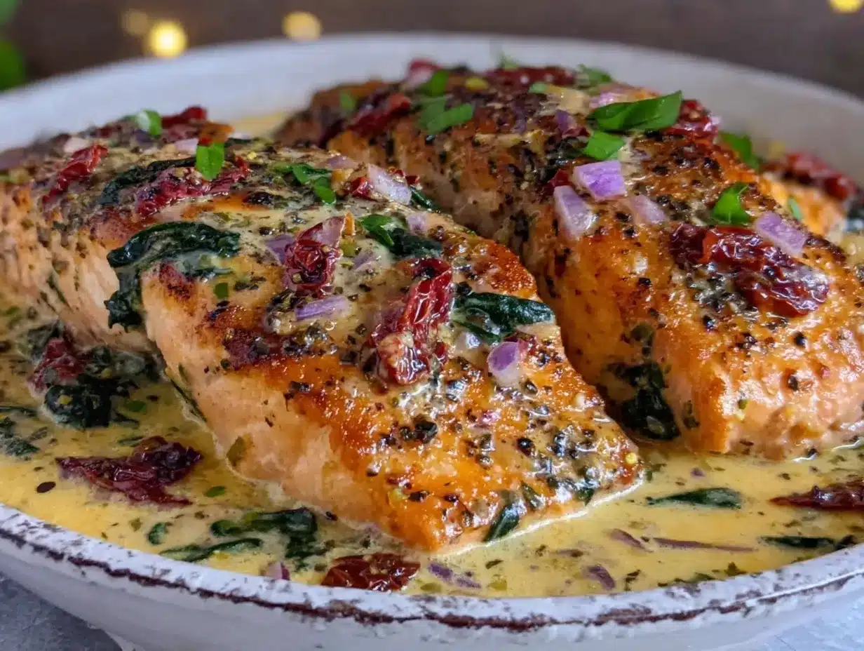 One-Pan Creamy Tuscan Salmon: Easy Weeknight Dinner 4 One-Pan Creamy Tuscan Salmon preparation steps