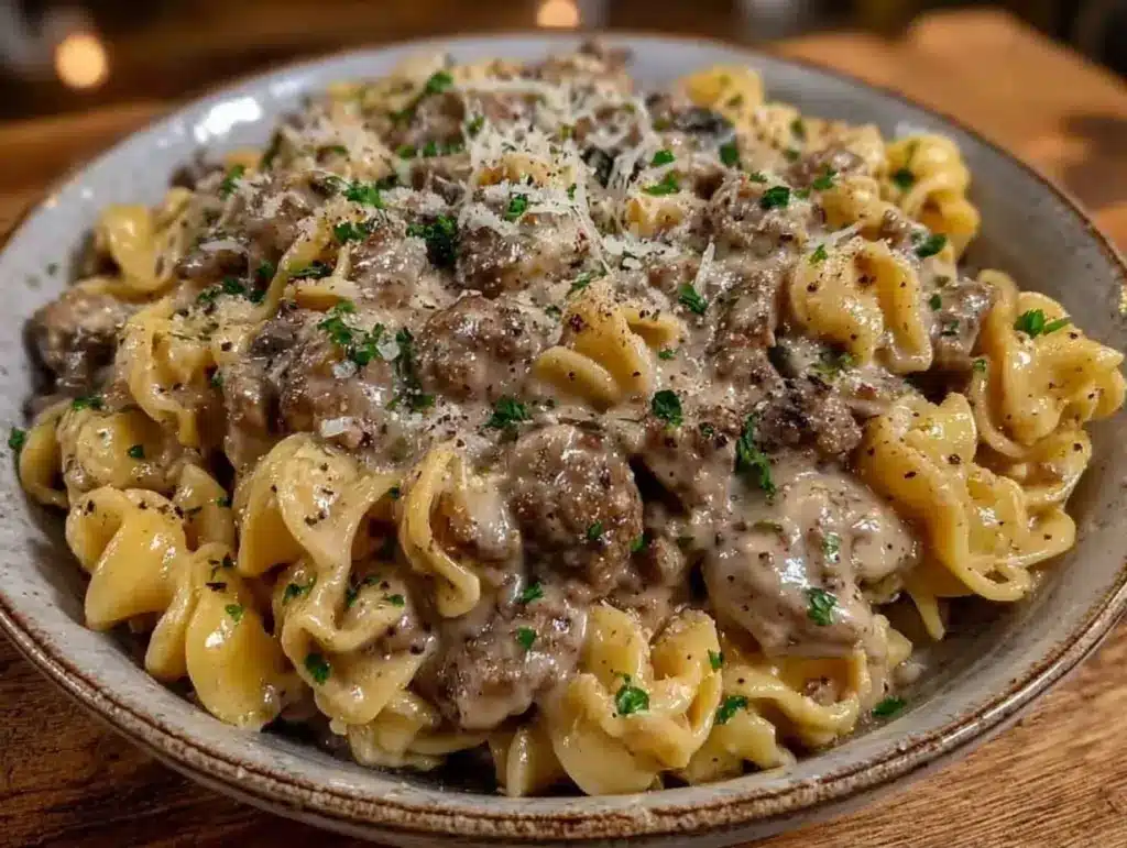 one-pot ground beef stroganoff - featured image