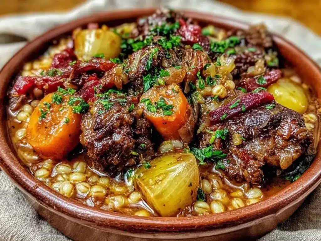 slow cooker beef and barley stew - featured image