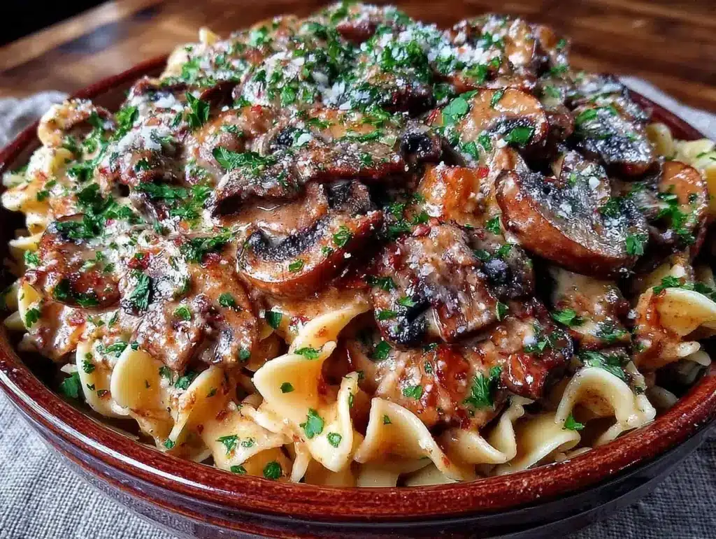 vegan creamy mushroom stroganoff - featured image