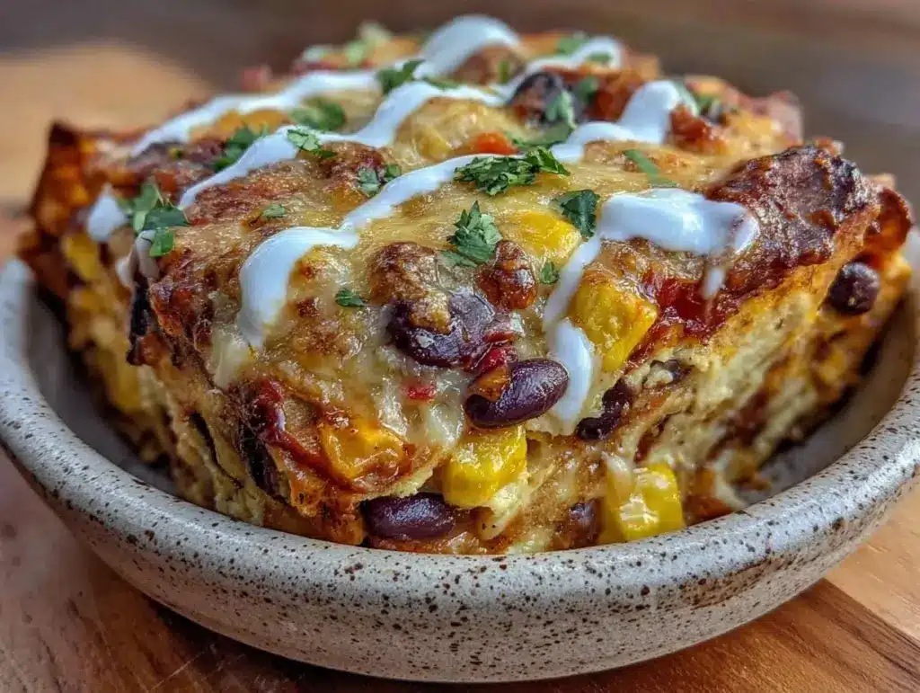 vegetarian black bean enchilada casserole - featured image