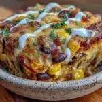 vegetarian black bean enchilada casserole - featured image